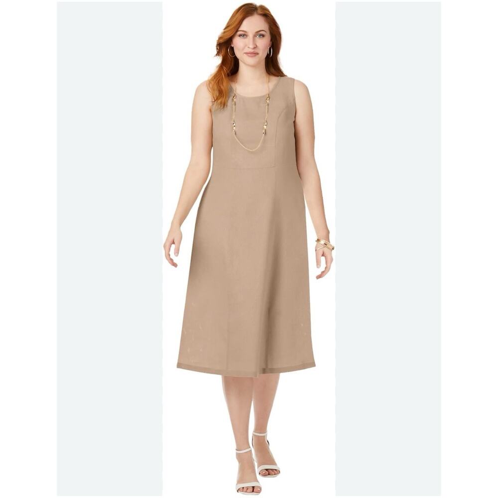 New Jessica London Plus Size 16W‎ 2X Linen Khaki Quiet Luxury Old Money Prep